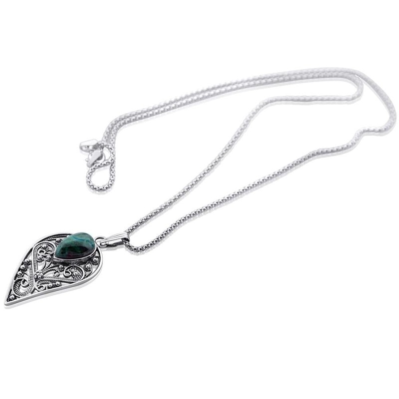 Eilat Stone and Silver Double Tear Drop Necklace