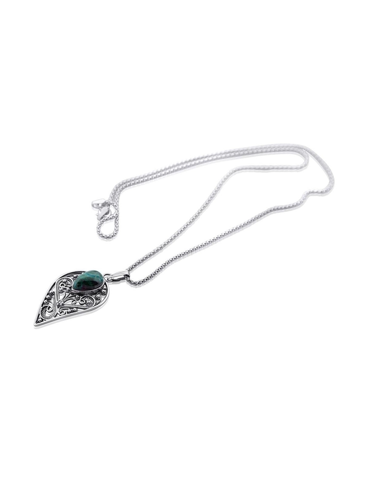 Eilat Stone and Silver Double Tear Drop Necklace