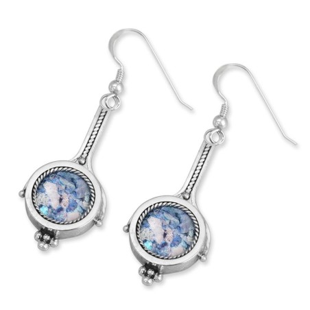 Rafael Jewelry Boucles d'oreilles longues en verre romain et argent