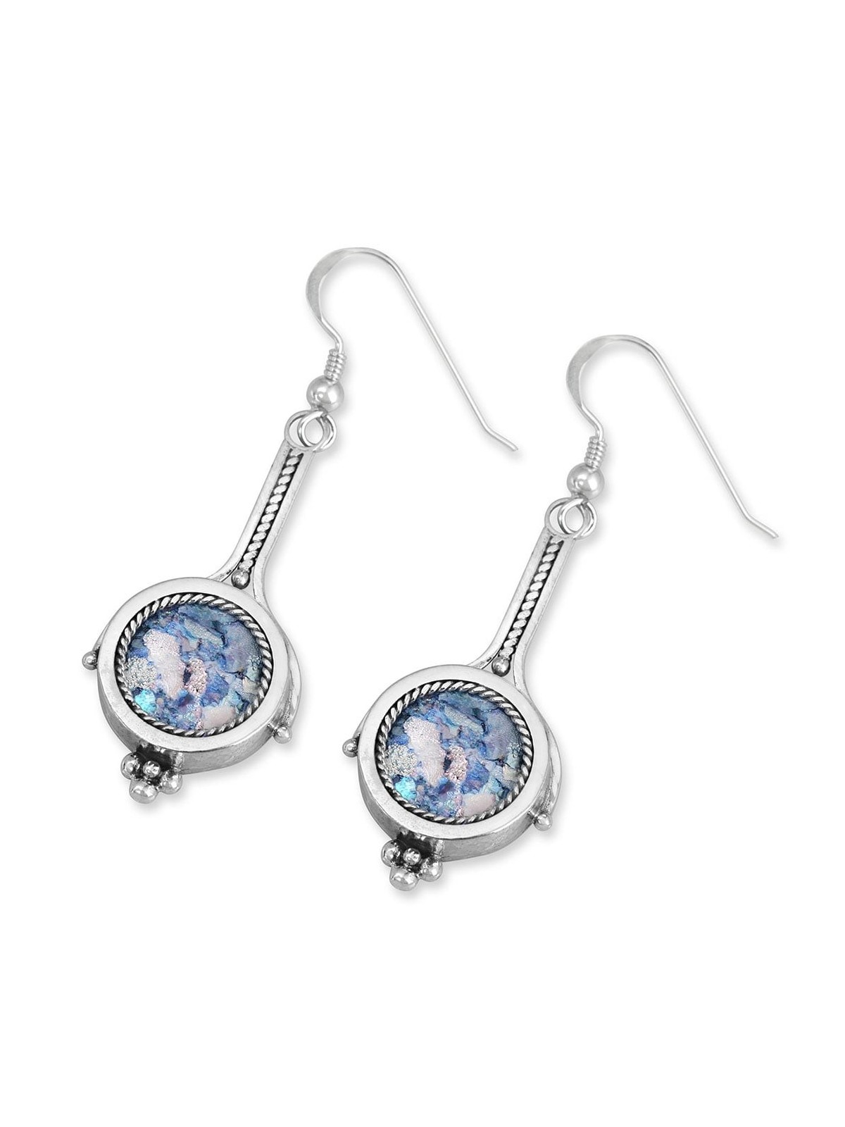 Rafael Jewelry Boucles d'oreilles longues en verre romain et argent
