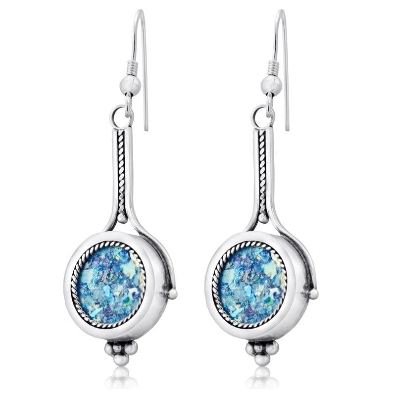 Rafael Jewelry Boucles d'oreilles longues en verre romain et argent
