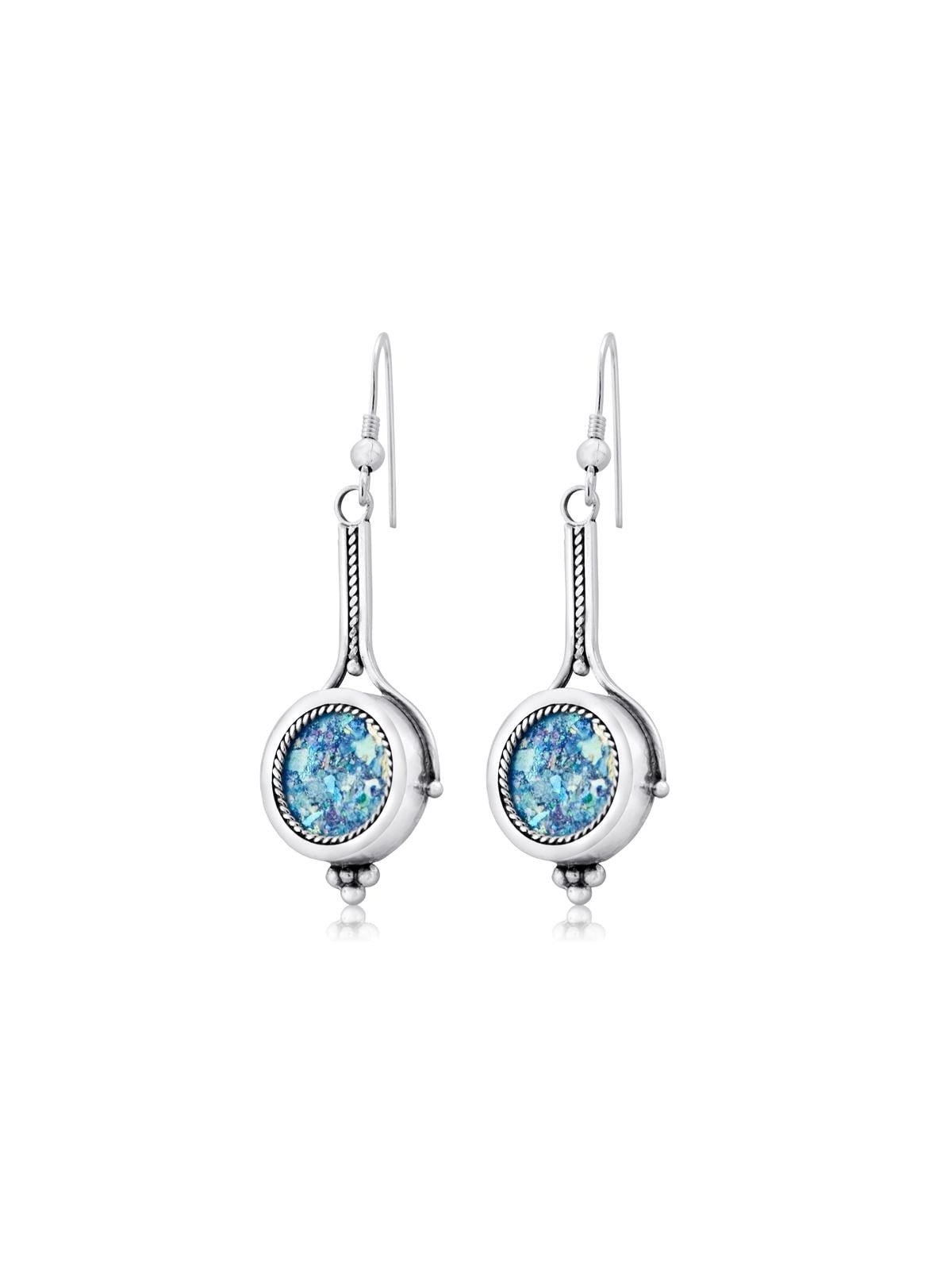 Rafael Jewelry Roman Glass and Silver Long Earrings
