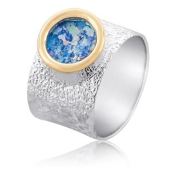 Roman Glass and 9K Gold on Silver Band