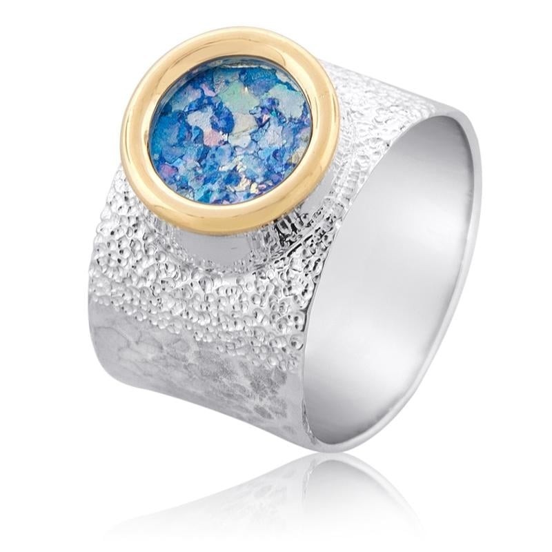 Roman Glass and 9K Gold on Silver Band