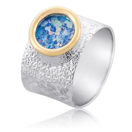 Roman Glass and 9K Gold on Silver Band