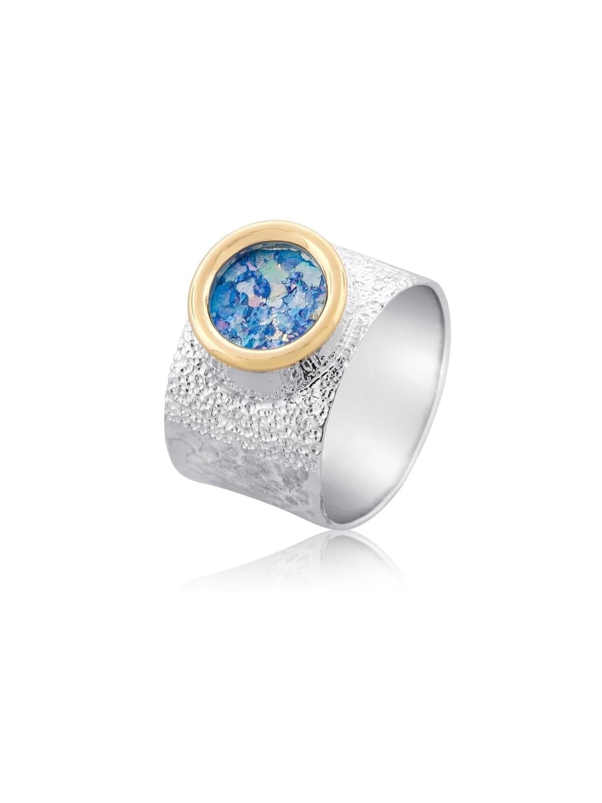 Roman Glass and 9K Gold on Silver Band