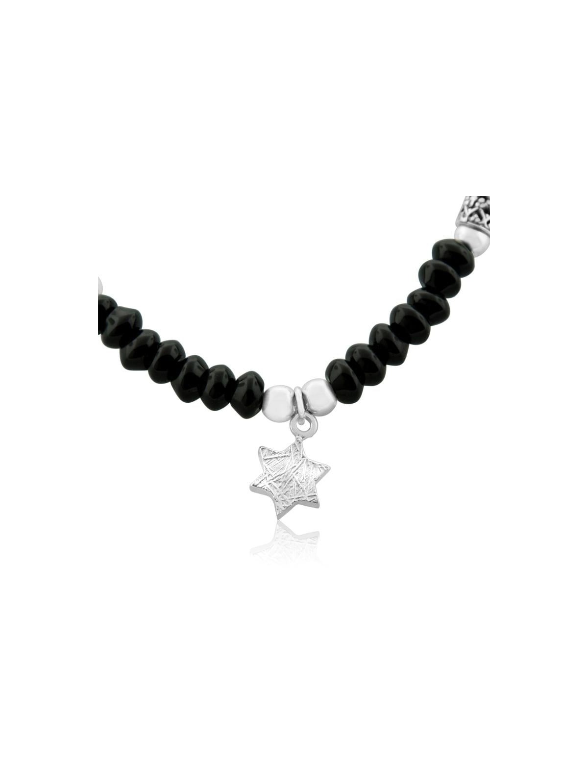 Onyx and Silver Star of David Necklace