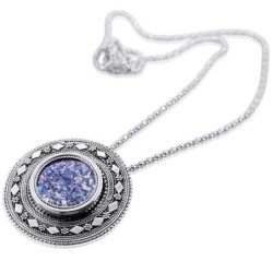 Silver and Roman Glass Circle Necklace with Decorative Border