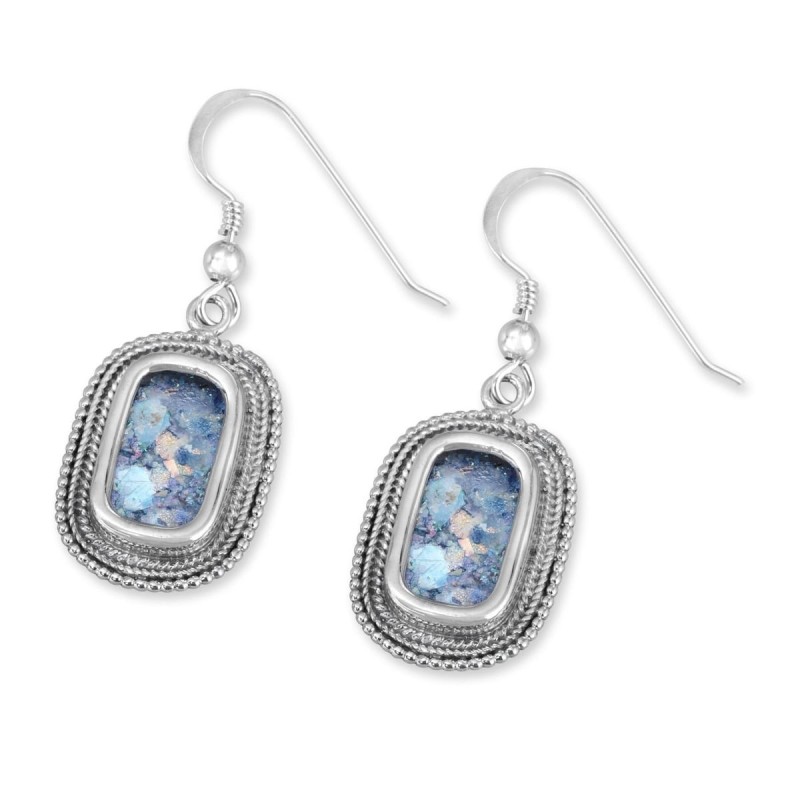 Rafael Jewelry Boucles d'oreilles rectangulaires romaines en verre et argent