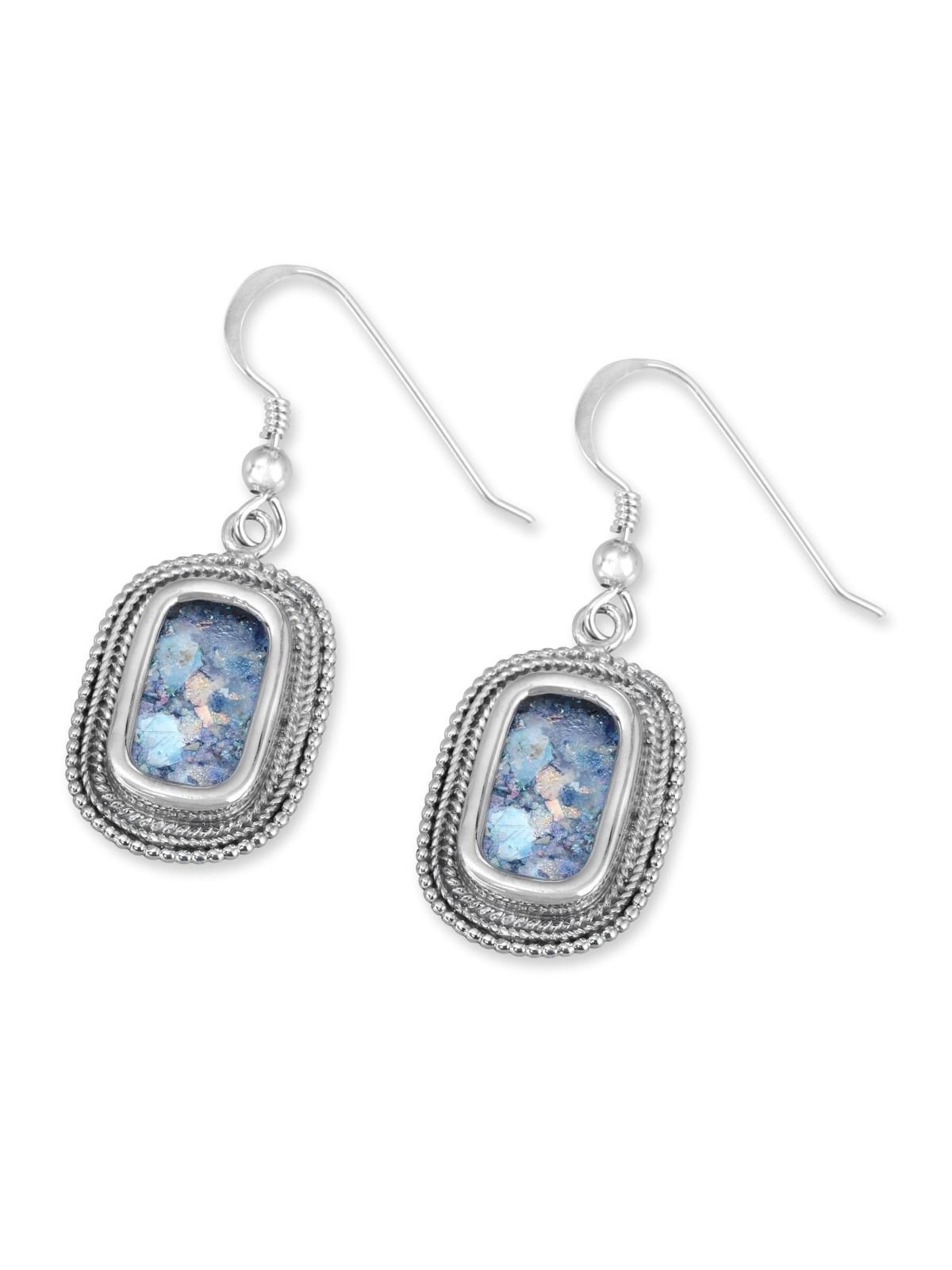 Rafael Jewelry Rectangular Roman Glass and Silver Earrings