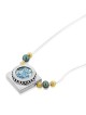 Sterling Silver Square Necklace with Circle Roman Glass Center