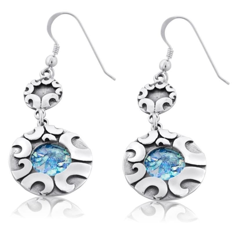 Boucles d'oreilles Arches romaines en verre et argent
