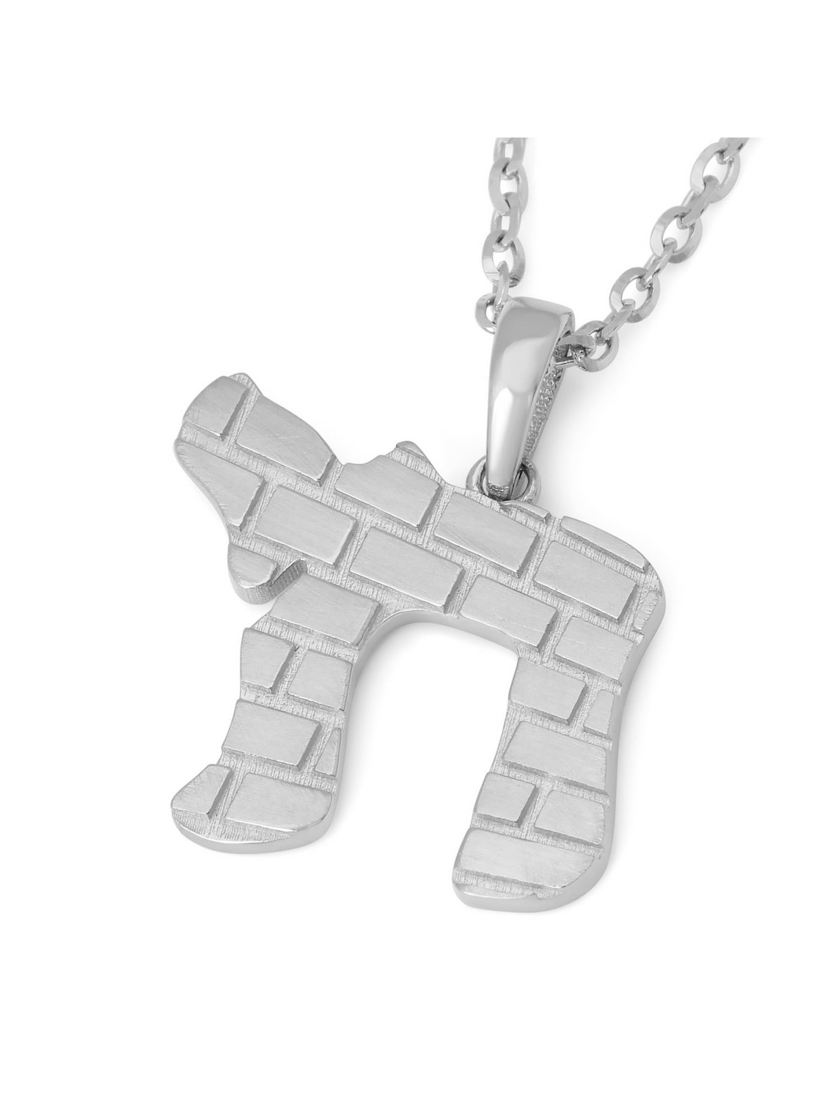 14K Gold Chai Pendant Necklace with Western Wall Design