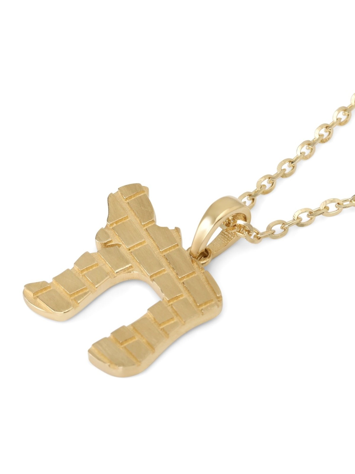 14K Gold Chai Pendant Necklace with Western Wall Design