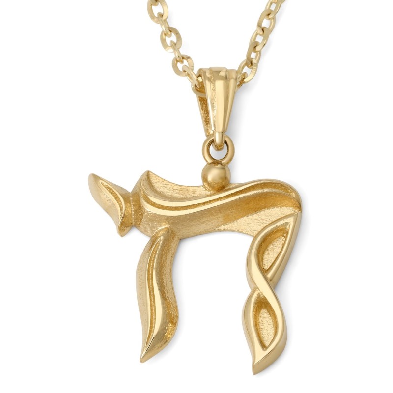 Collier avec pendentif Chai sculpté en or 14 carats pour femme