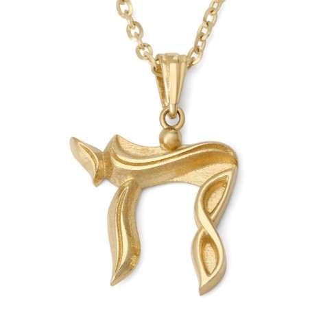 14K Gold Sculpted Chai Pendant Necklace for Women