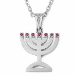 14K Gold and Ruby Menorah Pendant Necklace for Women