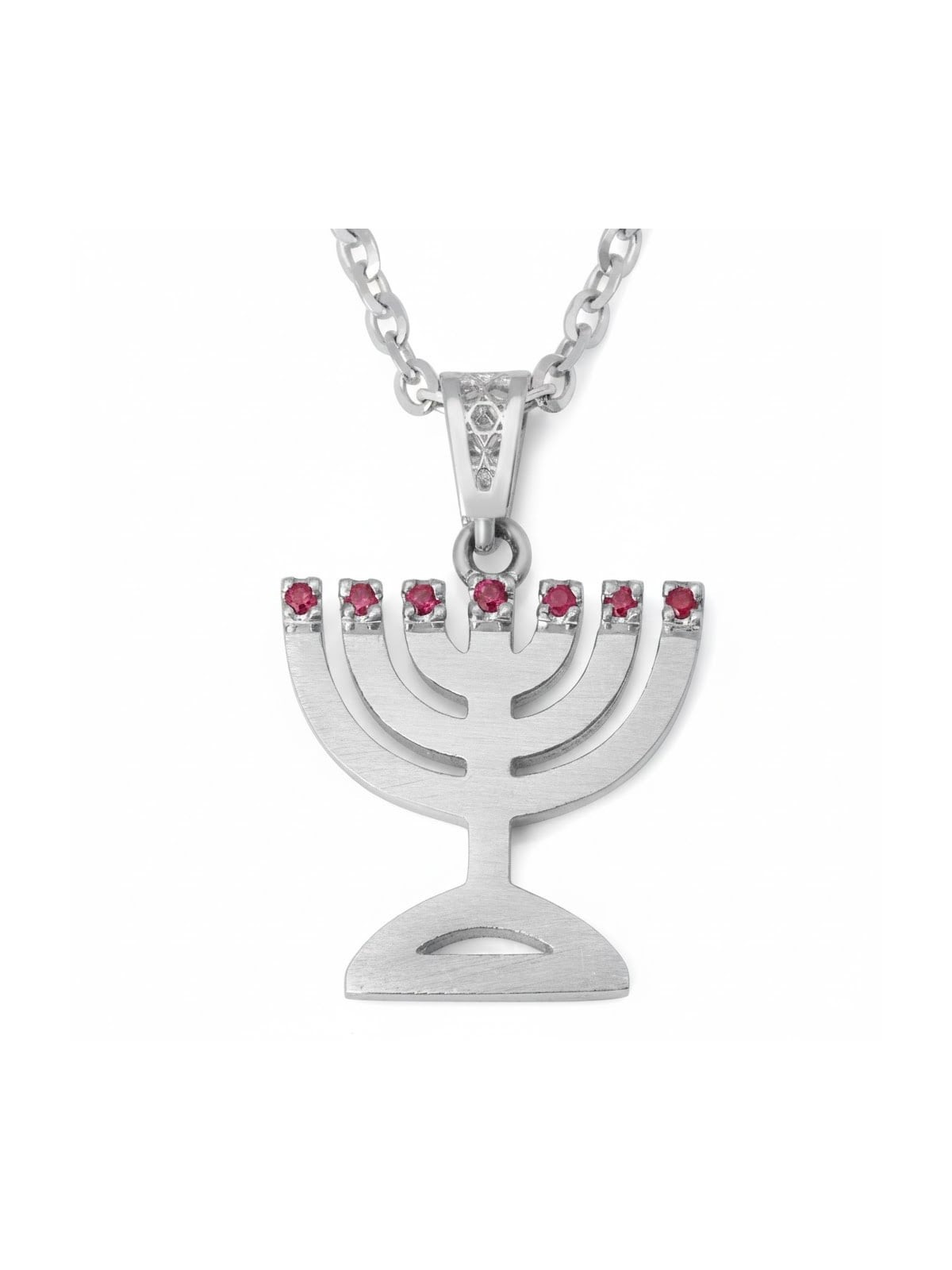 14K Gold and Ruby Menorah Pendant Necklace for Women