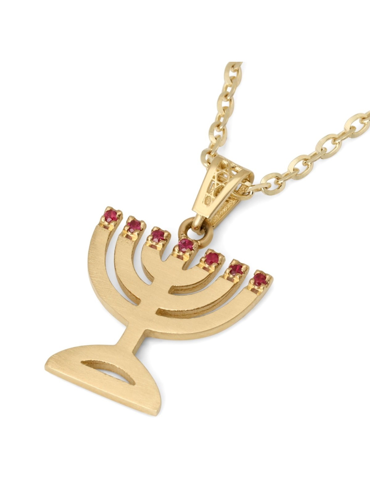 Collier pendentif menorah en or 14 carats et rubis pour femme