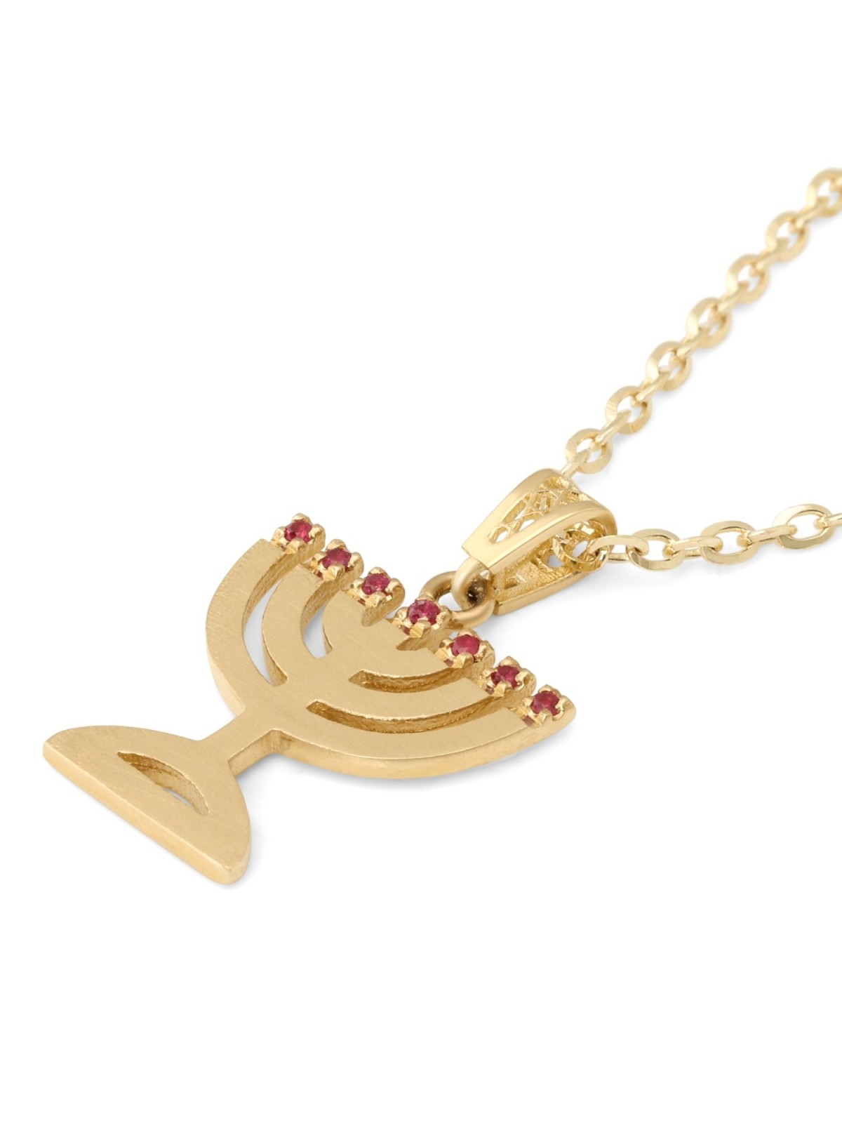 14K Gold and Ruby Menorah Pendant Necklace for Women