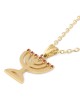 14K Gold and Ruby Menorah Pendant Necklace for Women