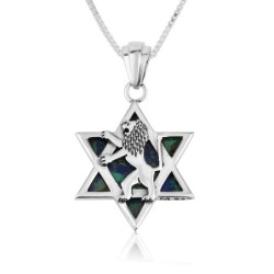 Sterling Silver Eilat Stone Star of David Unisex Pendant with Lion of