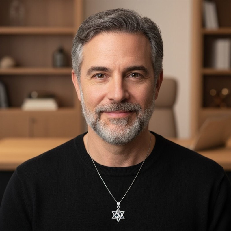 Pendentif unisexe étoile de David en pierre d'Eilat en argent sterling avec Lion de