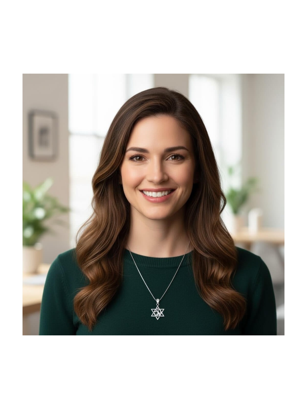 Sterling Silver Eilat Stone Star of David Unisex Pendant with Lion of