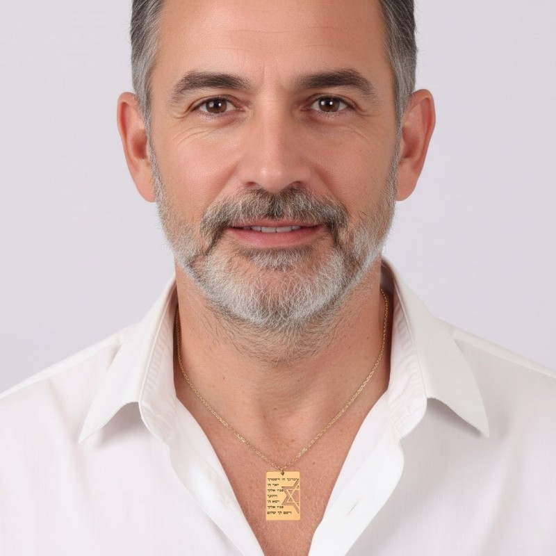 Collier en argent avec plaque d'identité de bénédiction sacerdotale avec étoile de David découpée
