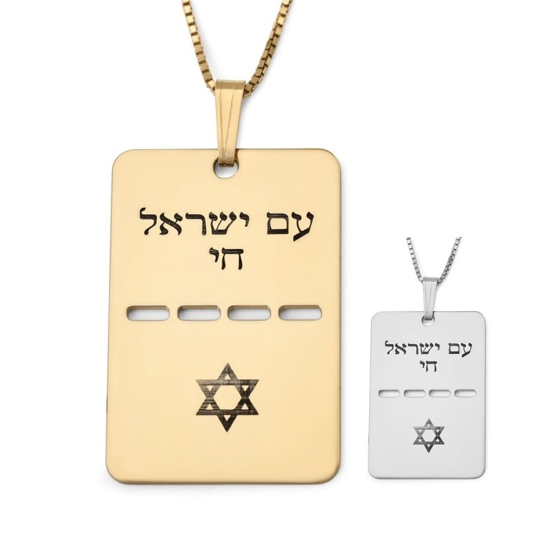 Luxury Thickness Am Yisrael Chai and Star of David Dog Tag Necklace -