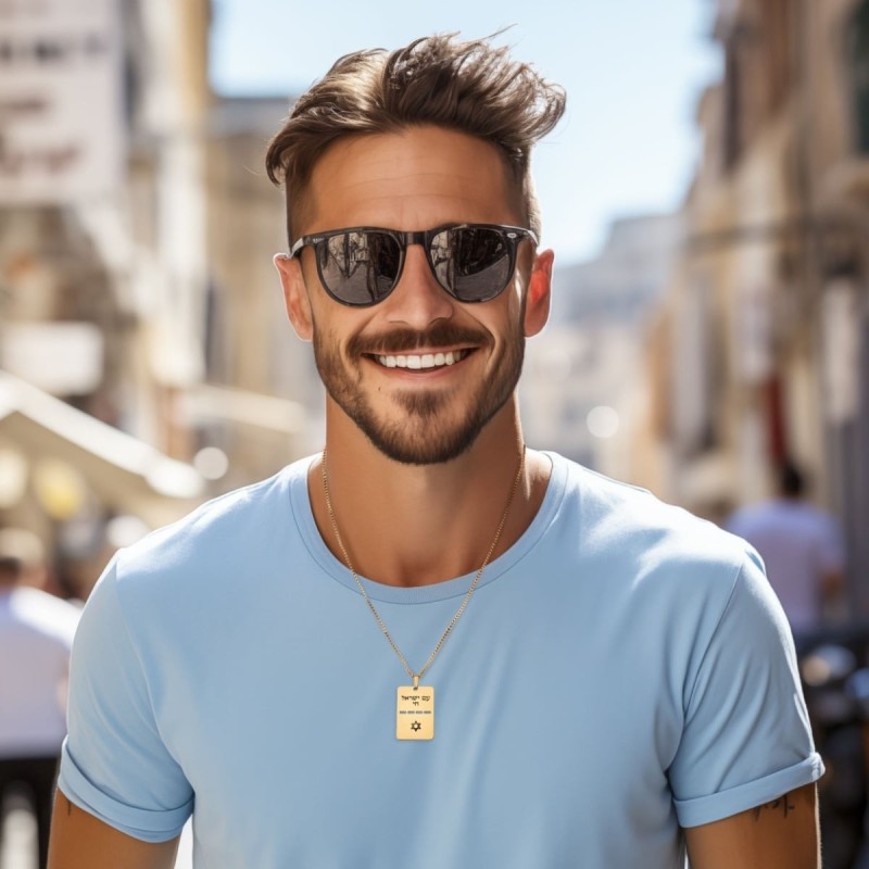 Épaisseur de luxe Am Yisrael Chai et étoile de David Dog Tag Collier -