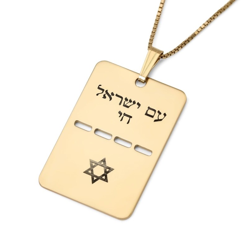 Luxury Thickness Am Yisrael Chai and Star of David Dog Tag Necklace -