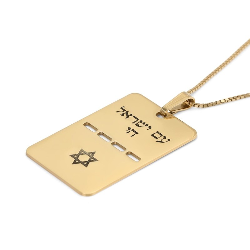Luxury Thickness Am Yisrael Chai and Star of David Dog Tag Necklace -