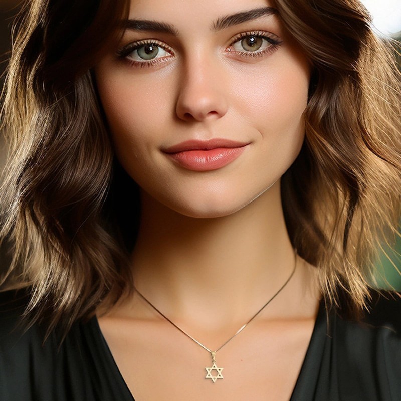 Collier pendentif unisexe petite étoile de David en or 14 carats