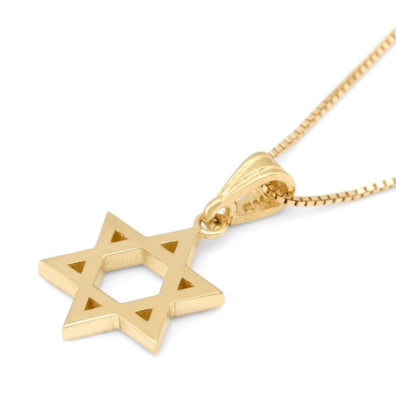 14K Gold Small Star of David Unisex Pendant Necklace