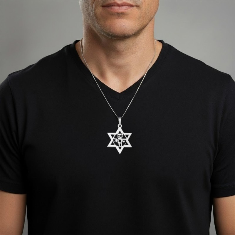 Collier unisexe étoile de David et Am Yisrael Chai - Pla argent ou or