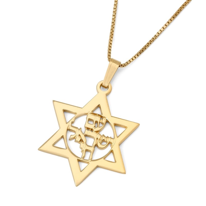 Unisex Star of David and Am Yisrael Chai Necklace - Silver or Gold Pla