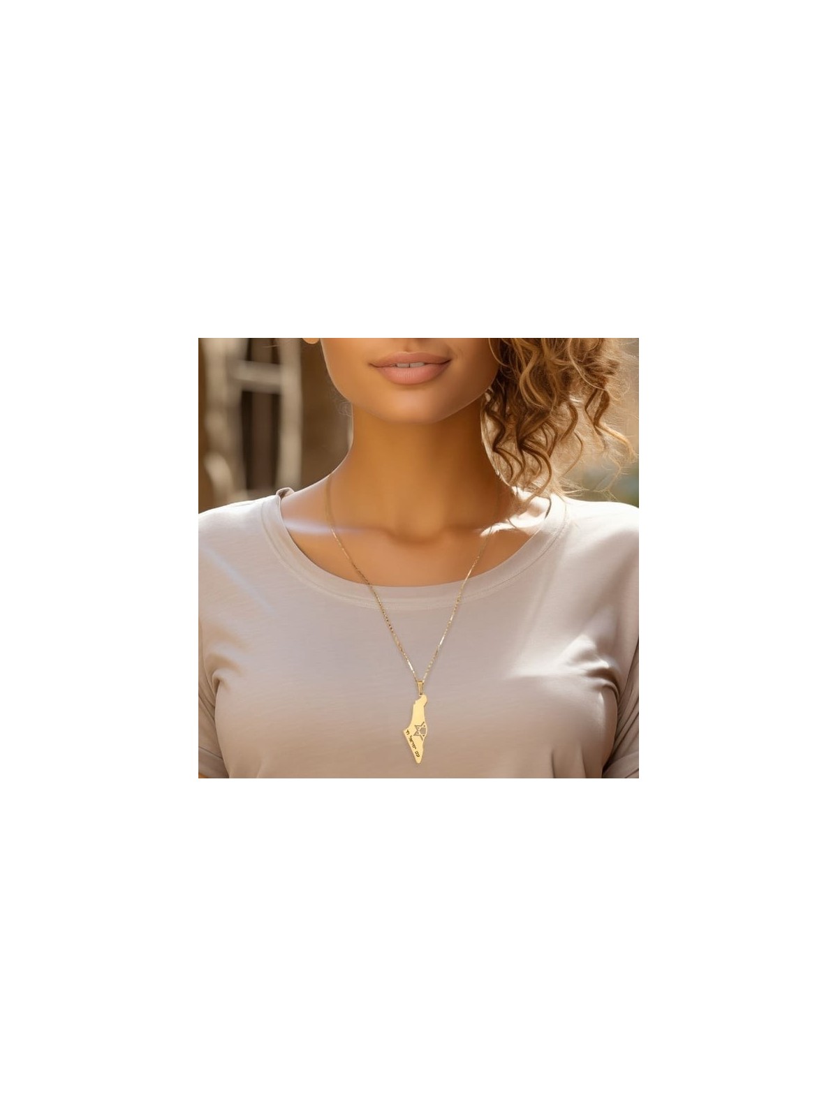 Map of Israel Necklace with Am Yisrael Chai and Cut-Out Star of David