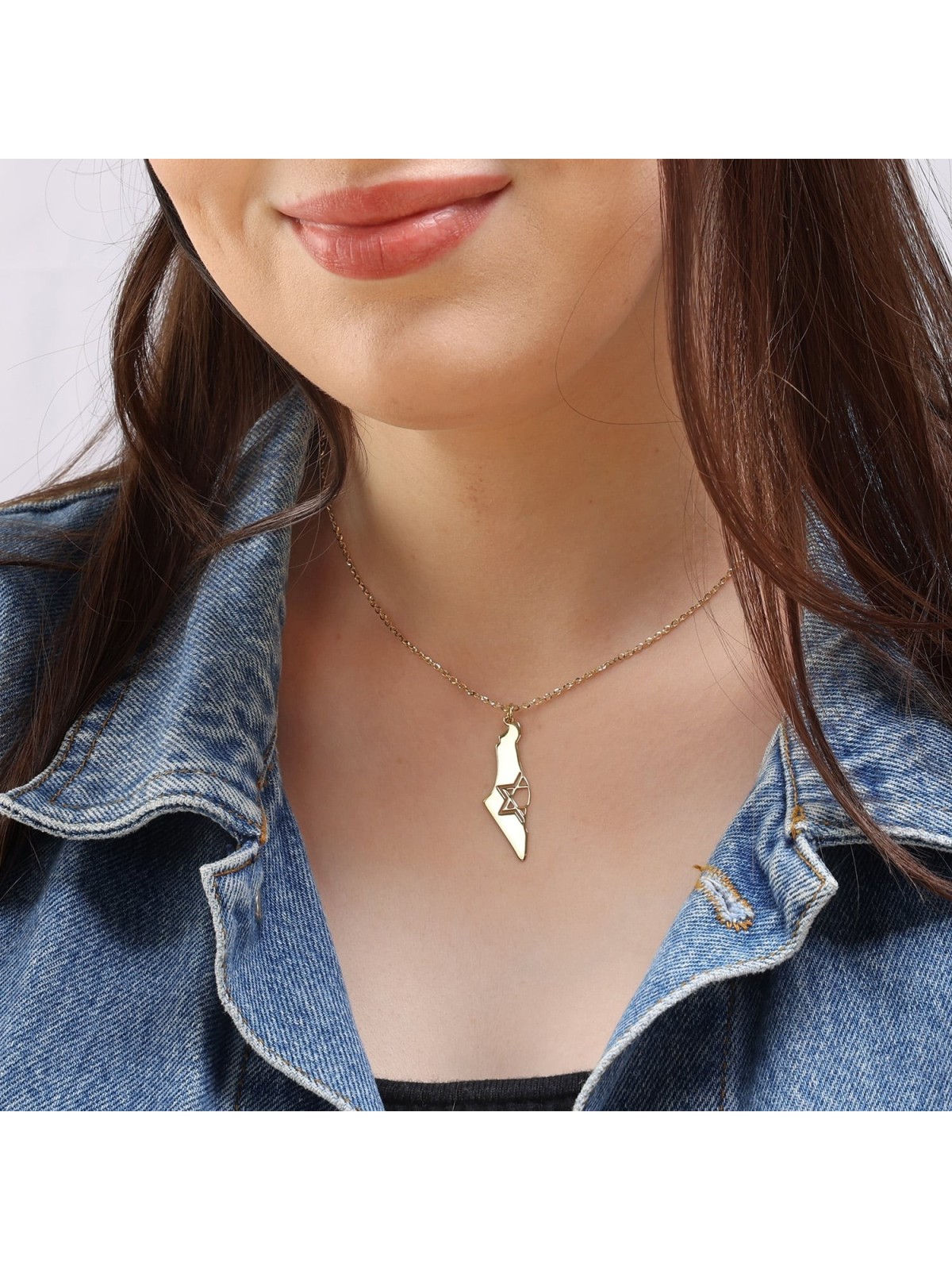 Map of Israel Necklace with Cut-Out Star of David - Silver or Gold-Pla