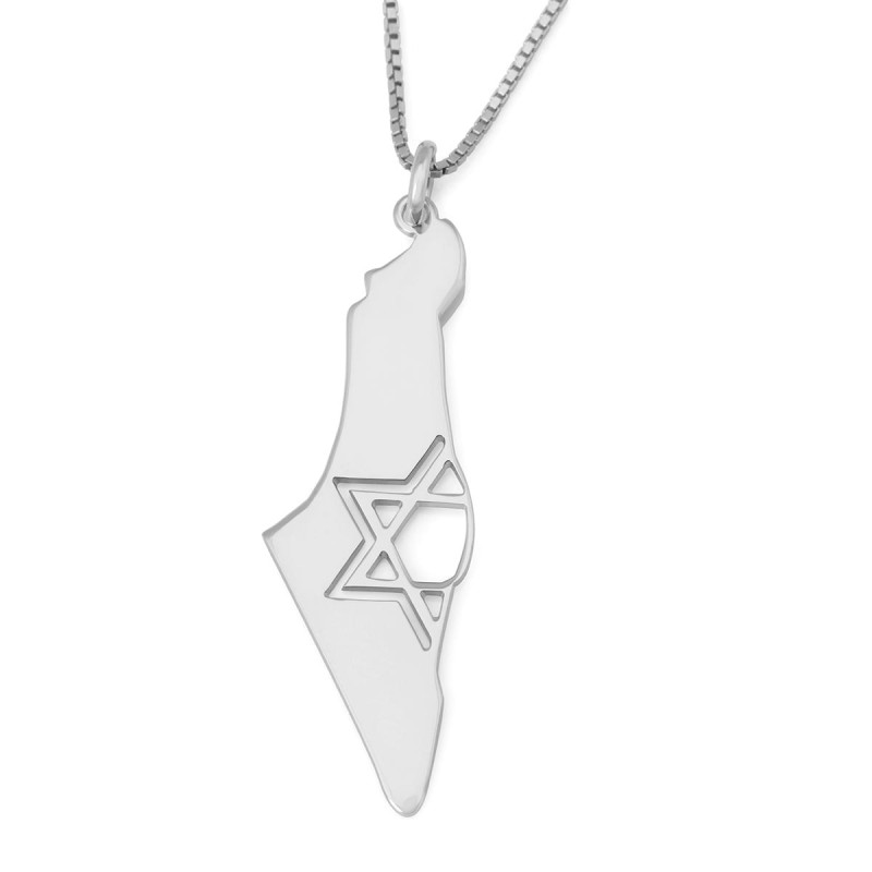 Collier Carte d'Israël avec Étoile de David Découpée - Argent ou Or-Pla