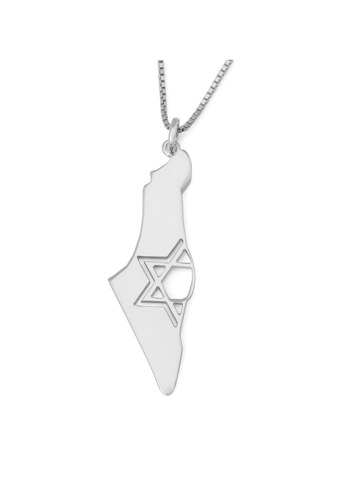 Map of Israel Necklace with Cut-Out Star of David - Silver or Gold-Pla