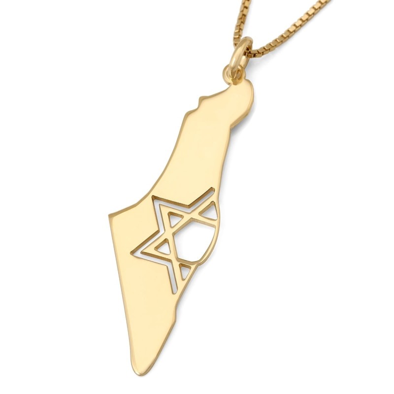 Collier Carte d'Israël avec Étoile de David Découpée - Argent ou Or-Pla