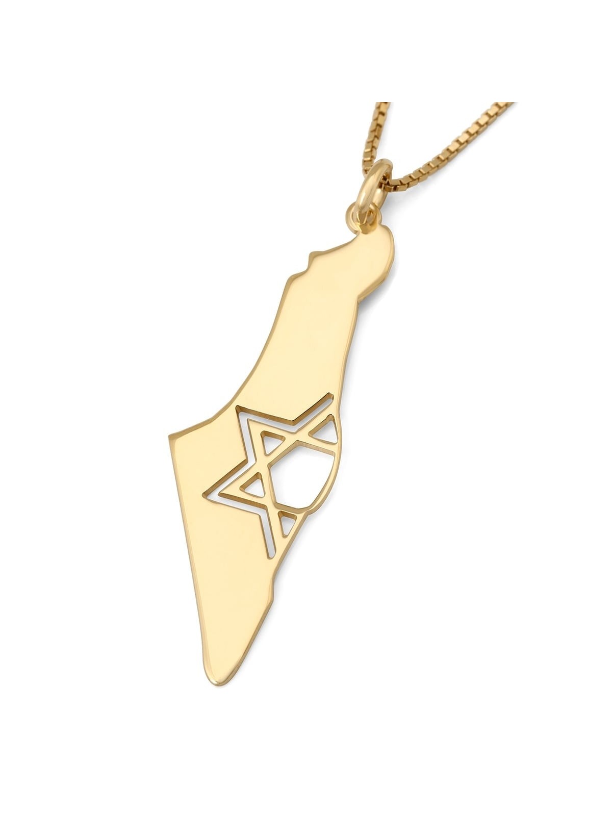 Map of Israel Necklace with Cut-Out Star of David - Silver or Gold-Pla