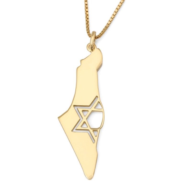 Collier Carte d'Israël avec Étoile de David Découpée - Argent ou Or-Pla