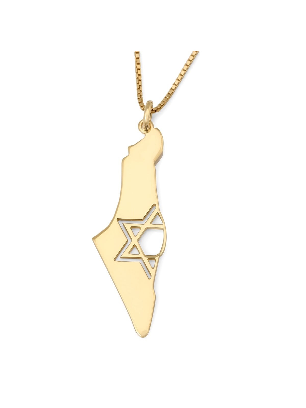 Map of Israel Necklace with Cut-Out Star of David - Silver or Gold-Pla