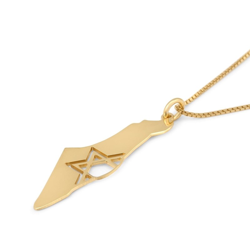 Map of Israel Necklace with Cut-Out Star of David - Silver or Gold-Pla