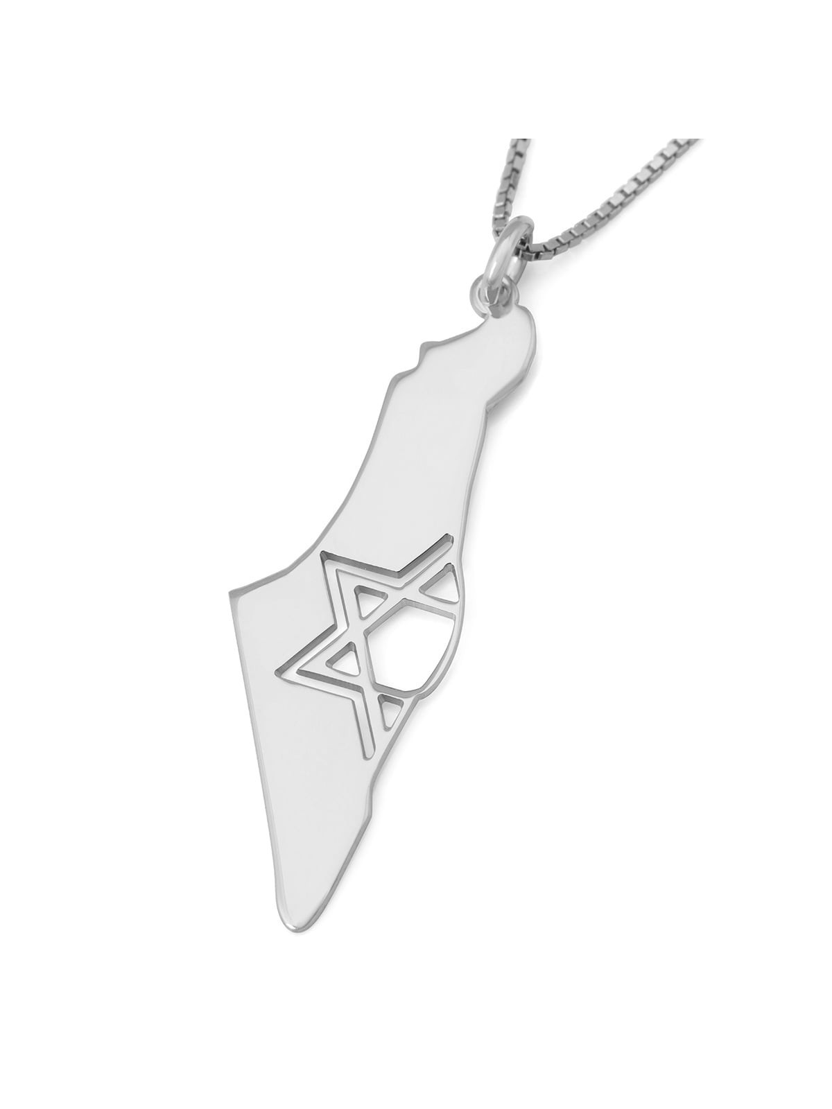 Map of Israel Necklace with Cut-Out Star of David - Silver or Gold-Pla