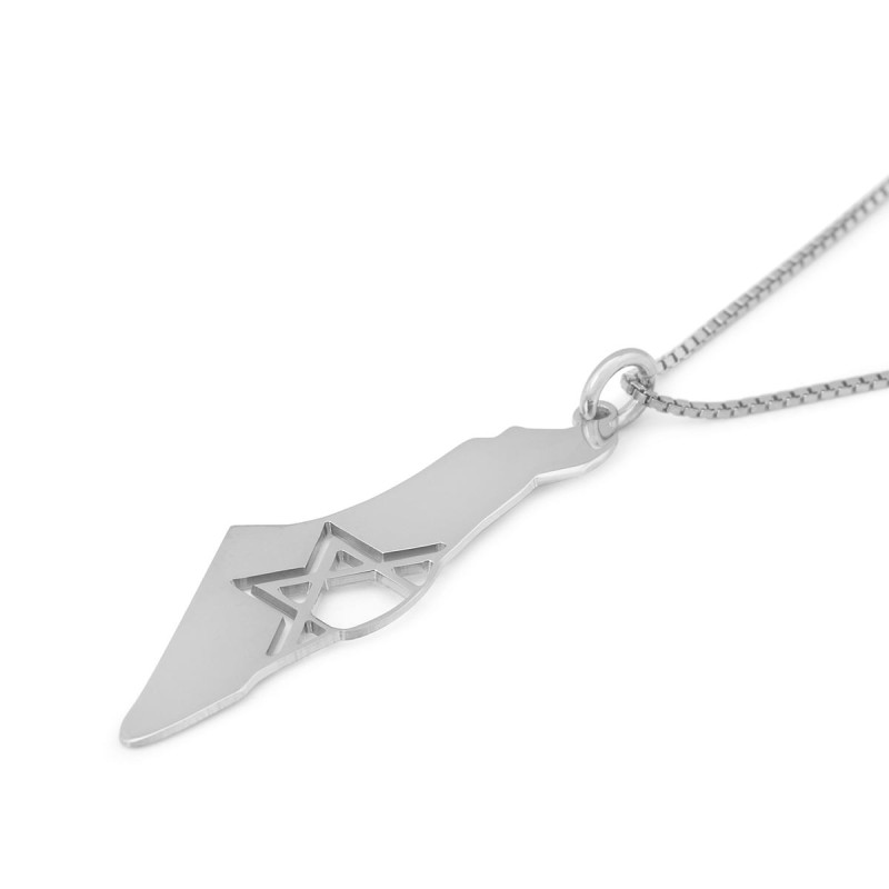 Collier Carte d'Israël avec Étoile de David Découpée - Argent ou Or-Pla