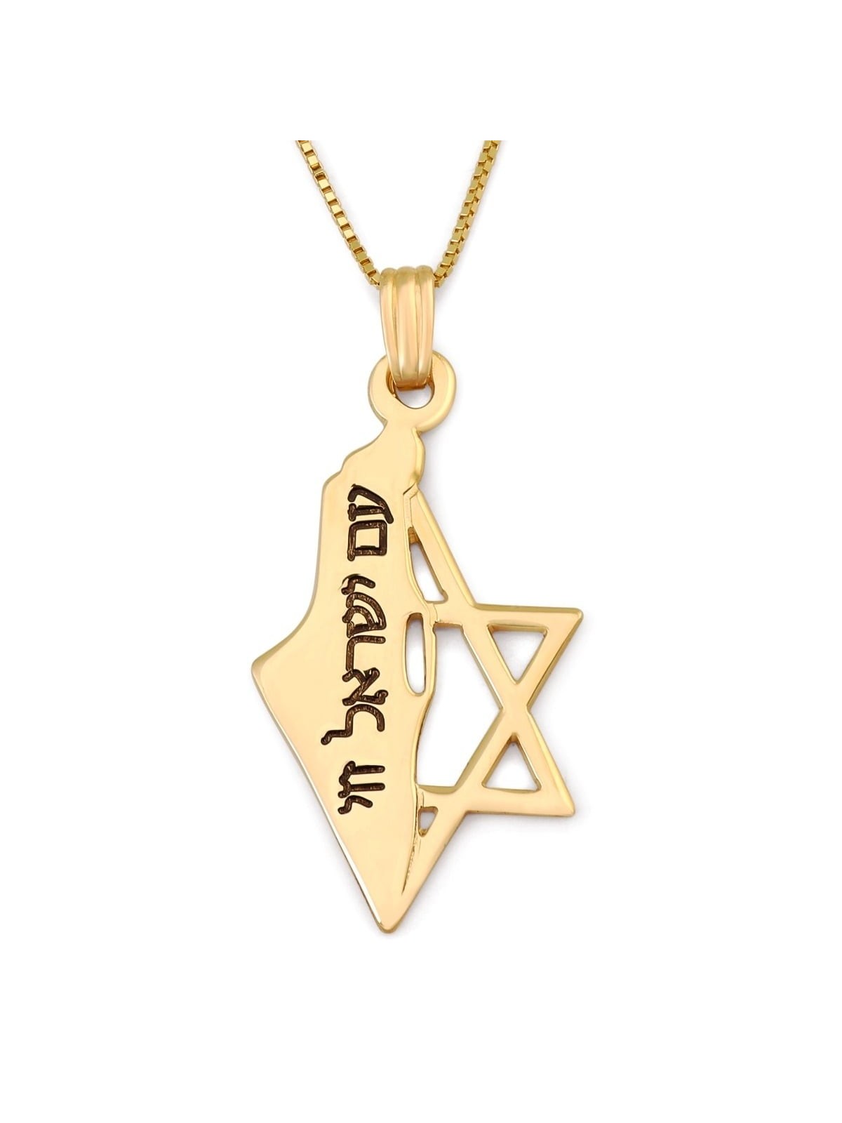 מפת ישראל מזהב 14K ותליון מגן דוד עם עם ישראל חי