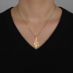 14K Gold Map of Israel and Star of David Pendant with Am Yisrael Chai